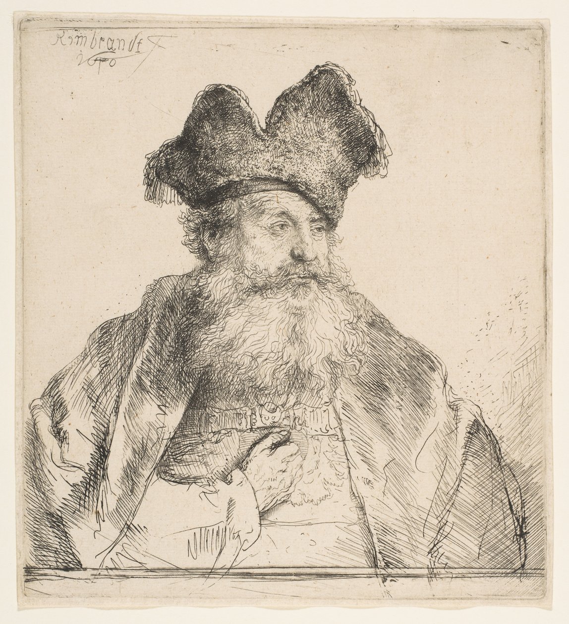 Velho com boné de pele dividida, 1640. de Rembrandt van Rijn
