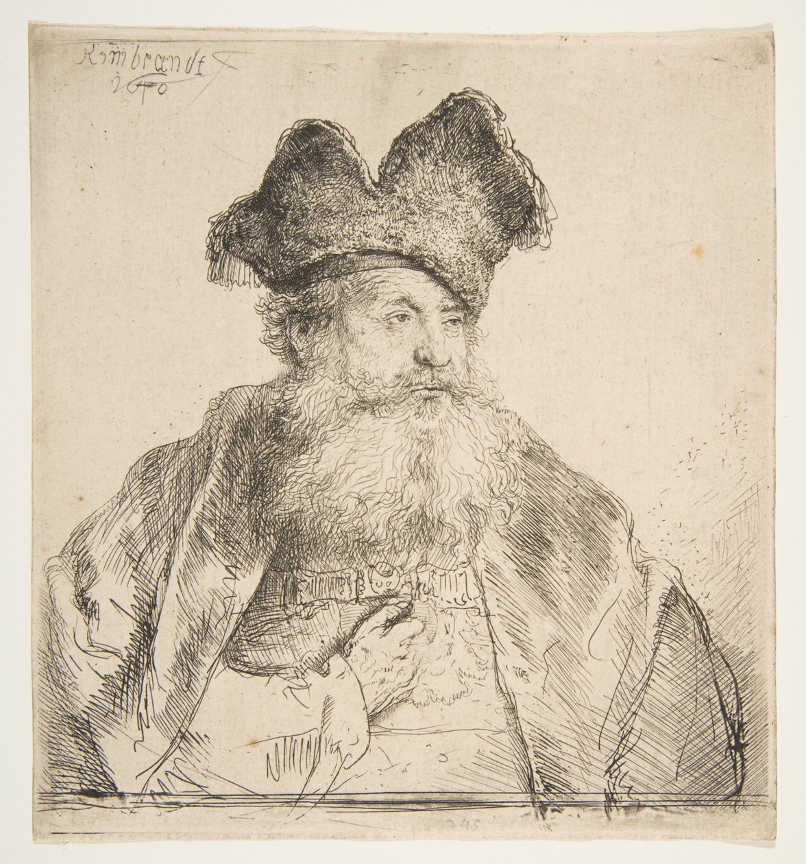 Velho com um boné de pele dividido. de Rembrandt van Rijn