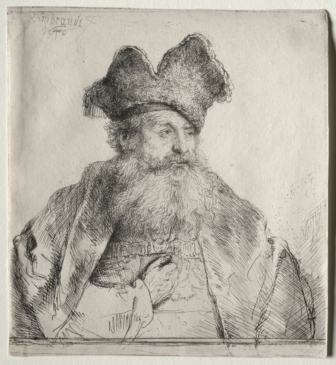 Velho com um boné de pele dividido, 1640. de Rembrandt van Rijn
