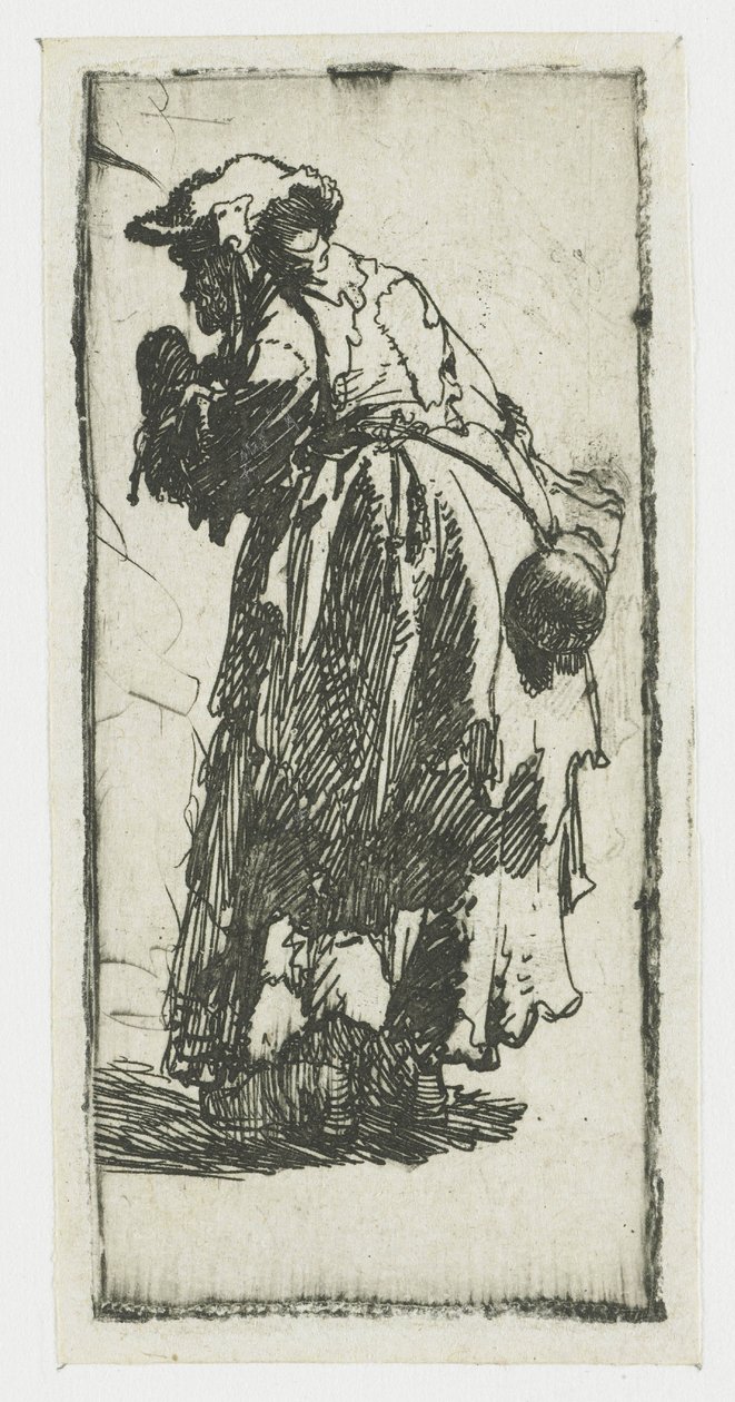 Uma velha mendiga com uma cabaça de Rembrandt van Rijn