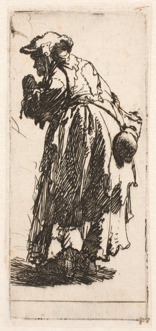 Uma velha mendiga com uma cabaça de Rembrandt van Rijn