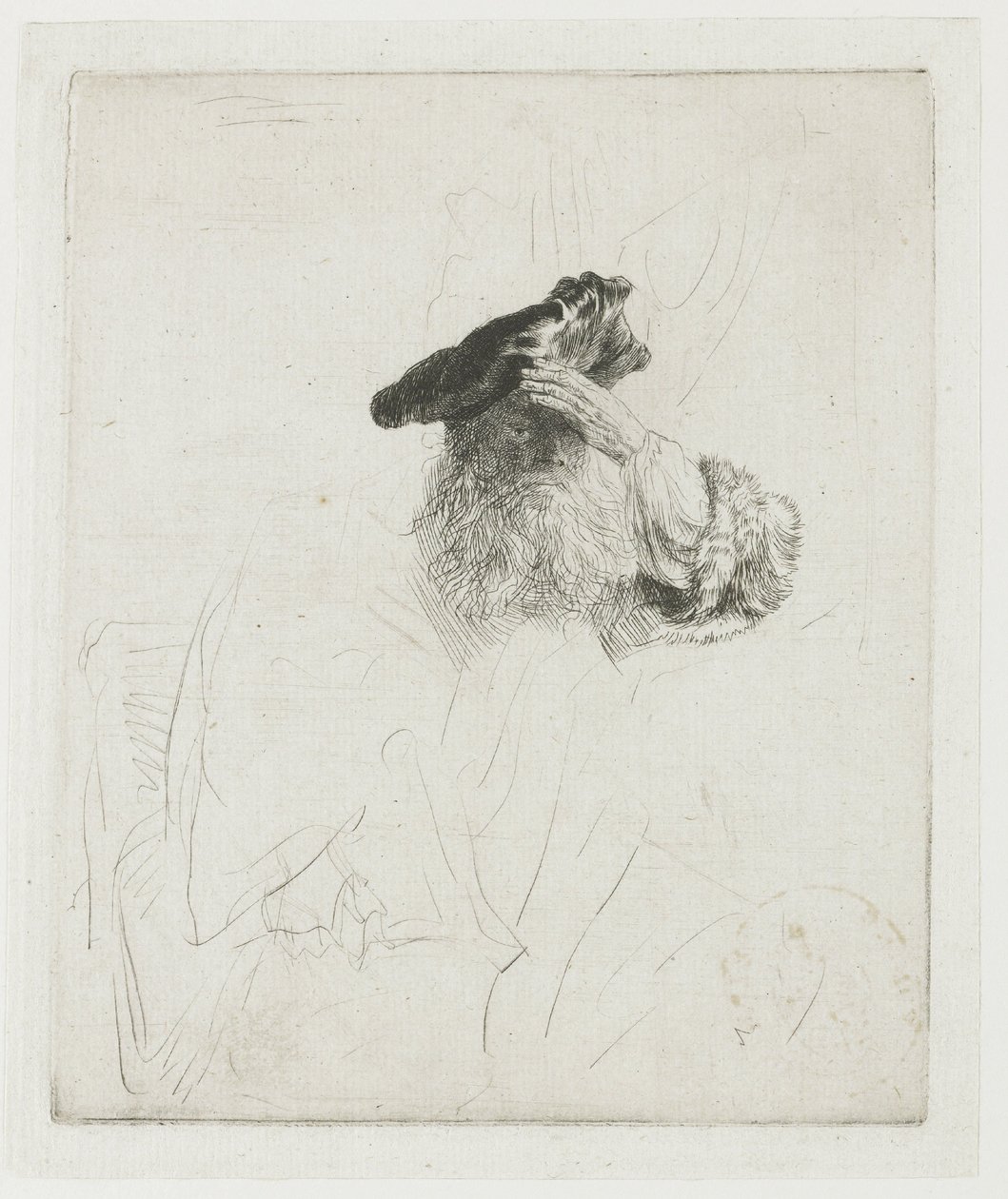 Um homem idoso a proteger os olhos com a mão de Rembrandt van Rijn