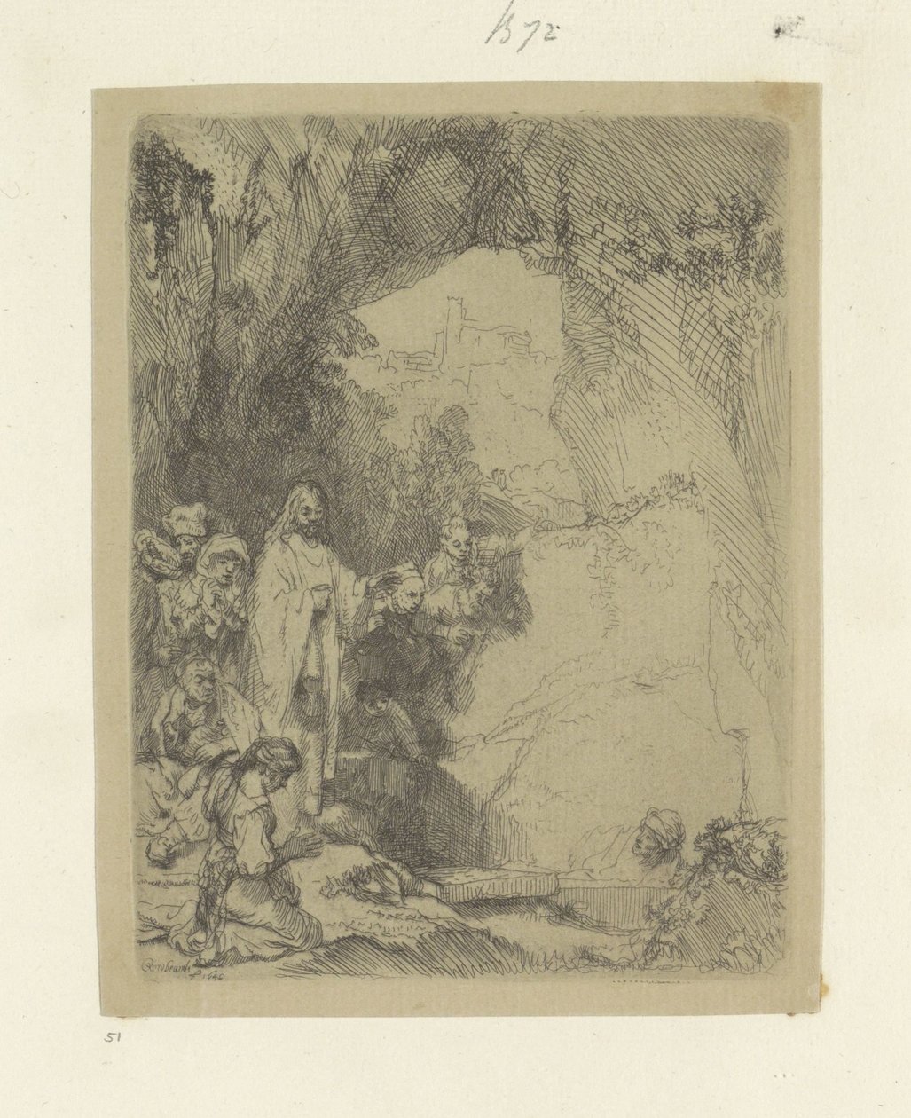 Opwekking van Lazarus: kleine plaat
Colecção de oitenta e cinco estampas originais (título da série) de Rembrandt van Rijn
