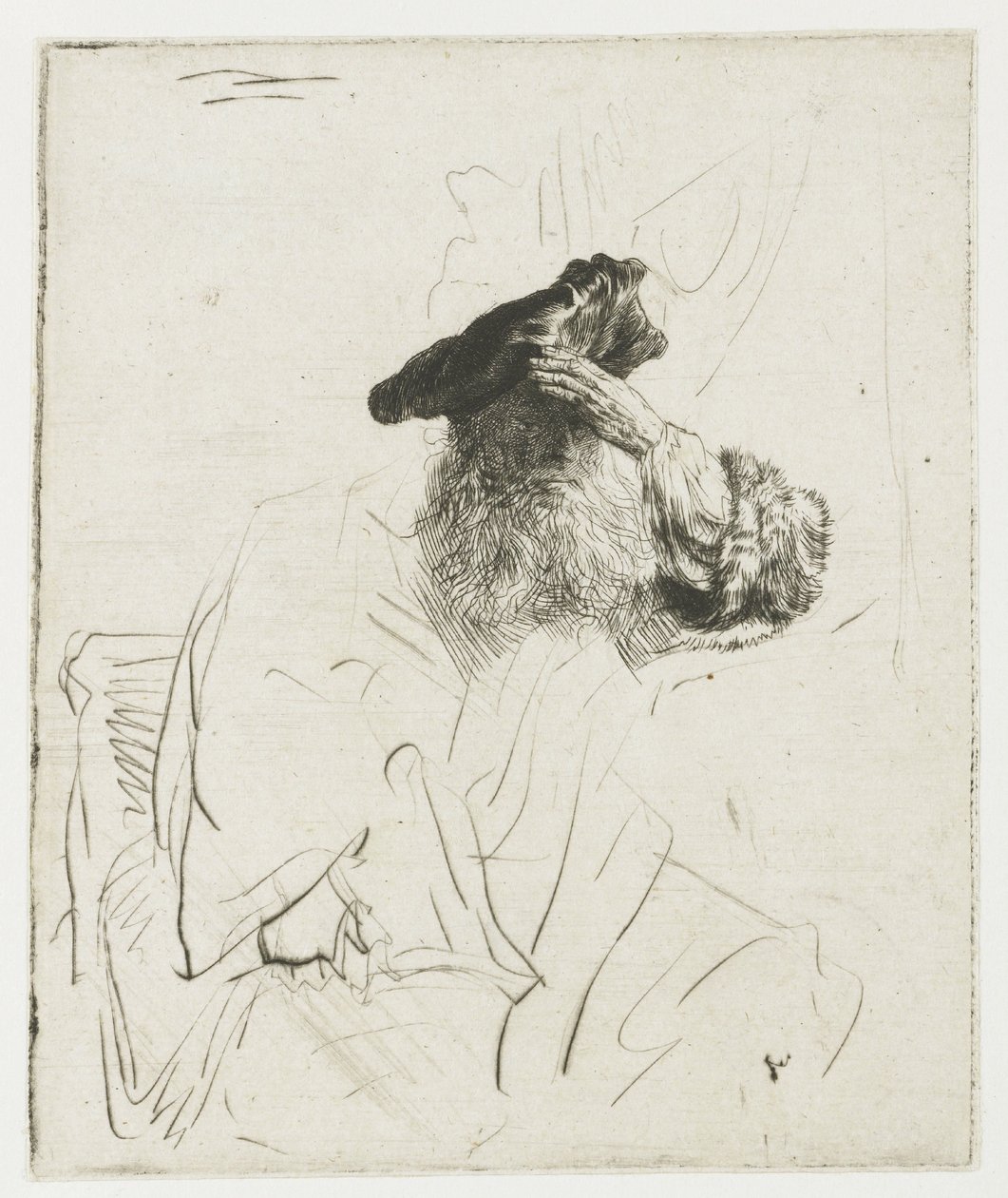 Um homem idoso que protege os olhos com a mão de Rembrandt van Rijn