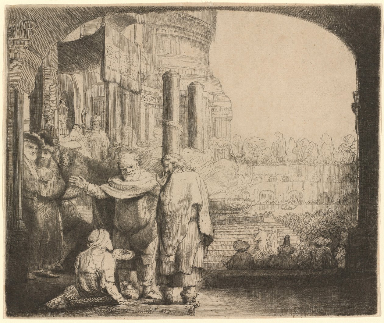 Pedro e João curam o aleijado à porta do Templo de Rembrandt van Rijn