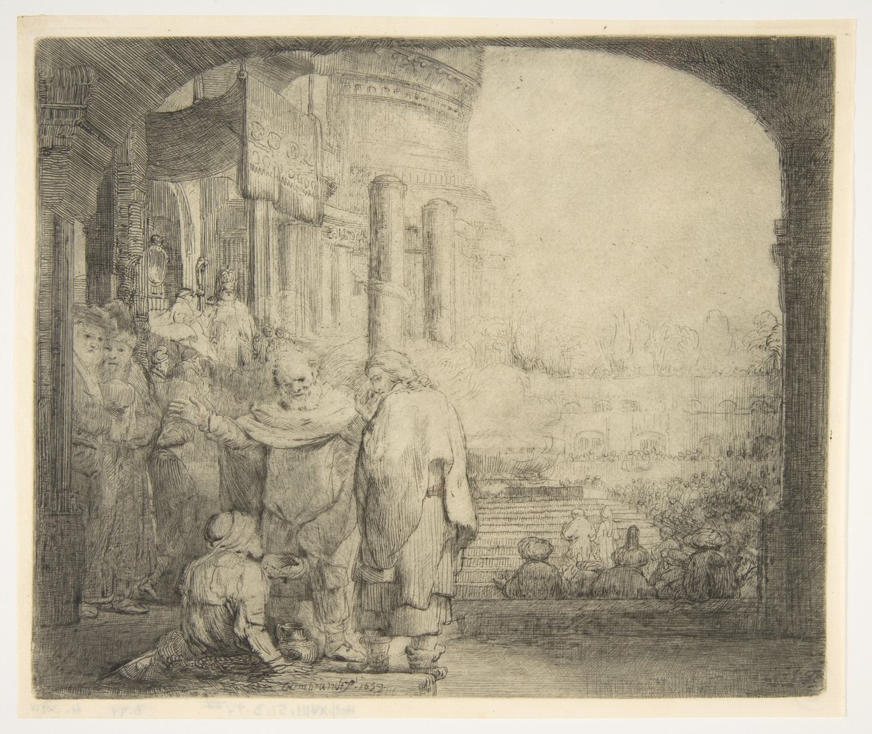 Pedro e João Curando o Aleijado no Portão do Templo, 1659. de Rembrandt van Rijn
