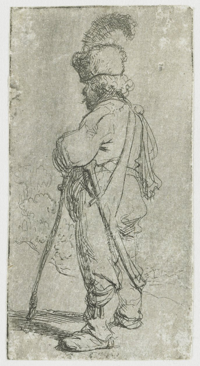 Um polaco apoiado numa bengala de Rembrandt van Rijn