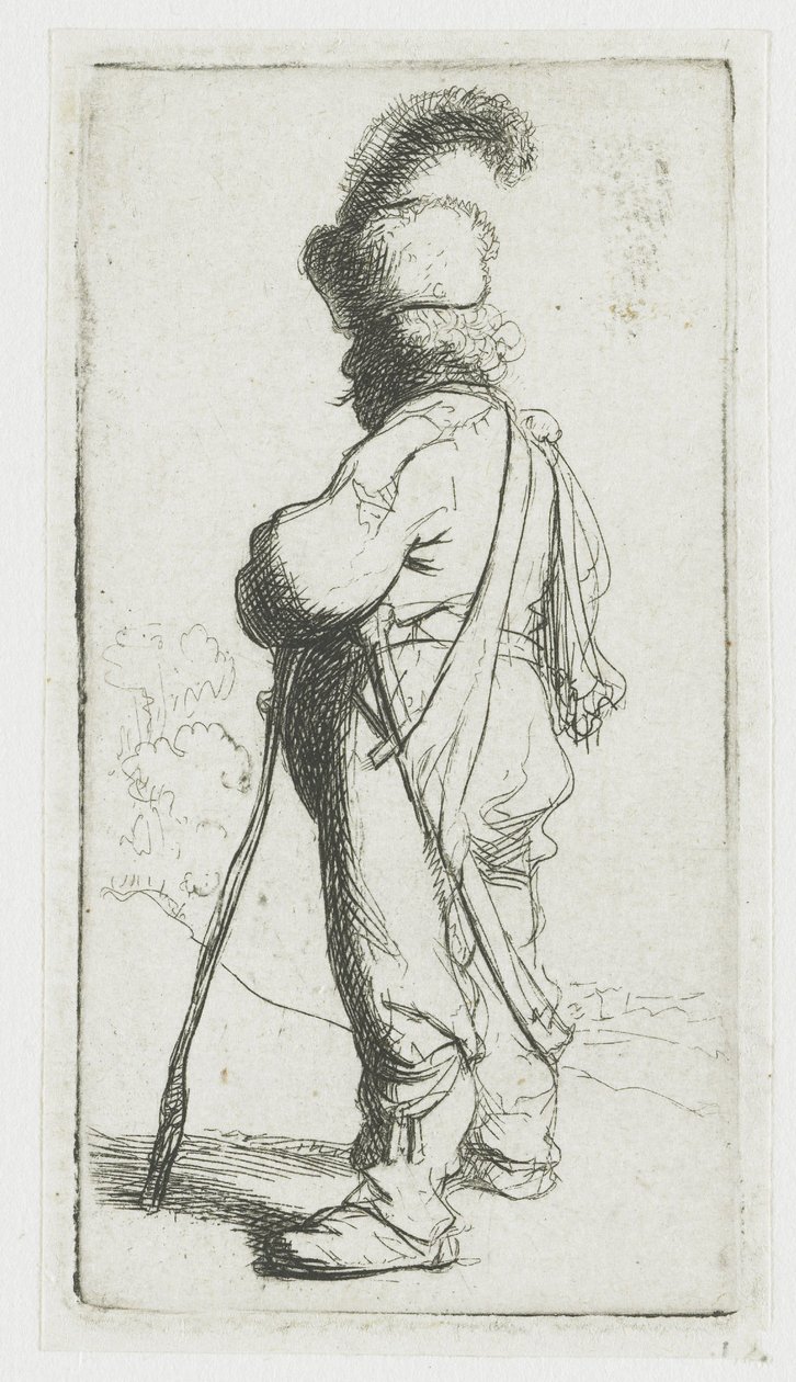 Um polaco apoiado numa bengala de Rembrandt van Rijn