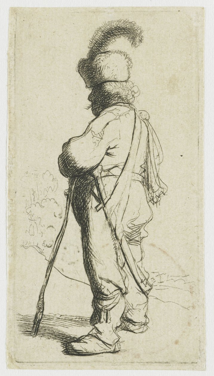 Um polaco apoiado numa bengala de Rembrandt van Rijn