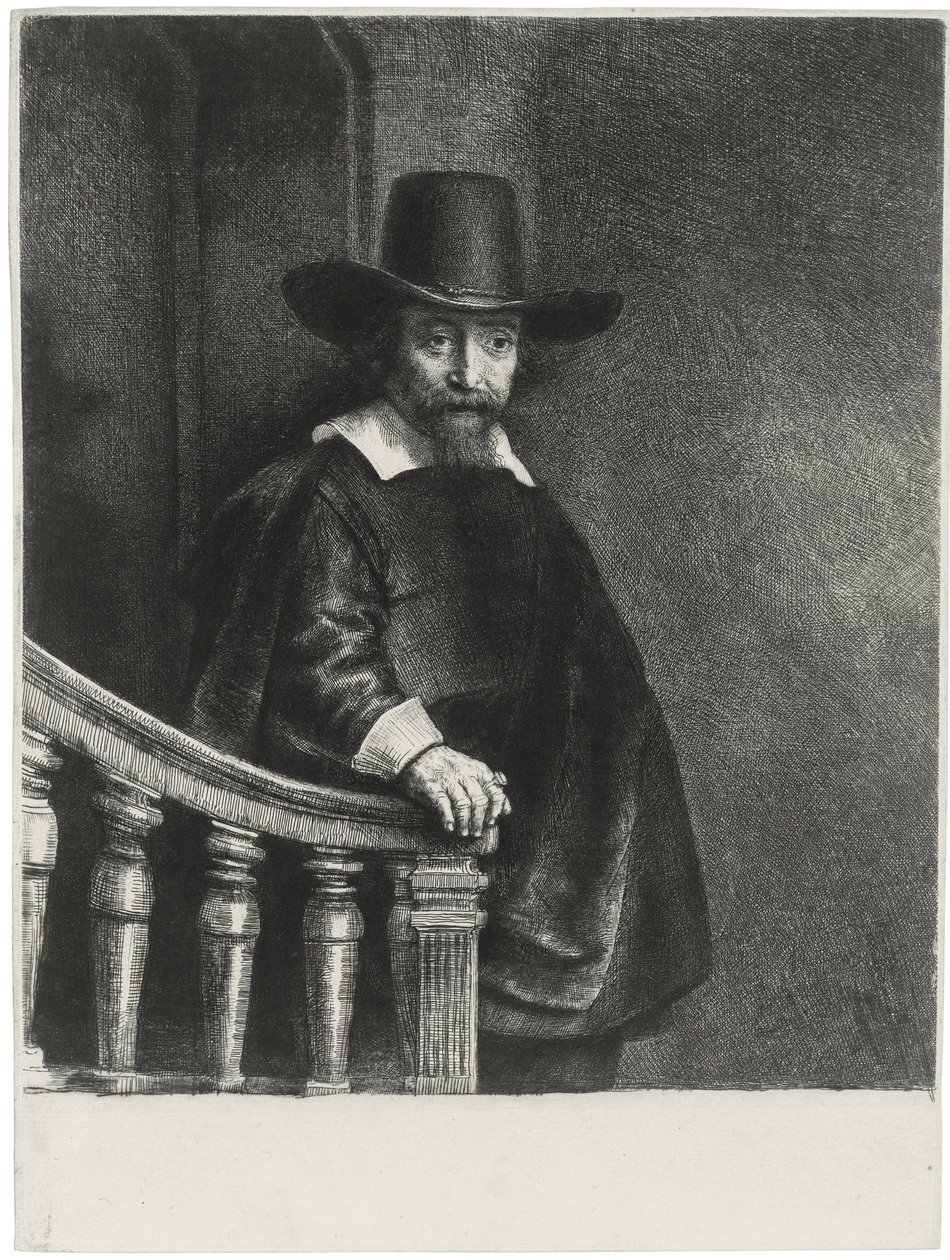 "Retrato do Dr. Bueno" Retrato do médico e escritor Dr. Ephraim Bueno (Ephraim Bueno, médico judeu) Gravura de Rembrandt van Rhijn (1606-1669) de Rembrandt van Rijn