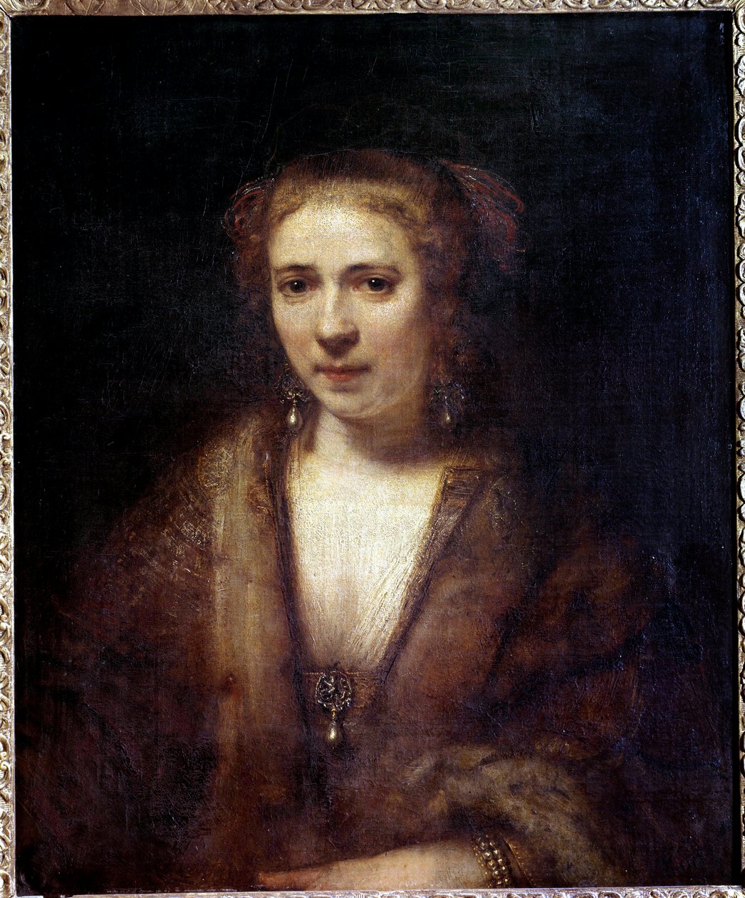 Retrato de Hendrickje Stoffels (1625-1663) na boina de veludo, companheiro do pintor Pintura de Harmensz Van Rijn Rembrandt (1606-1669) Sol do século XVII. 0,61x0,74 m de Rembrandt van Rijn