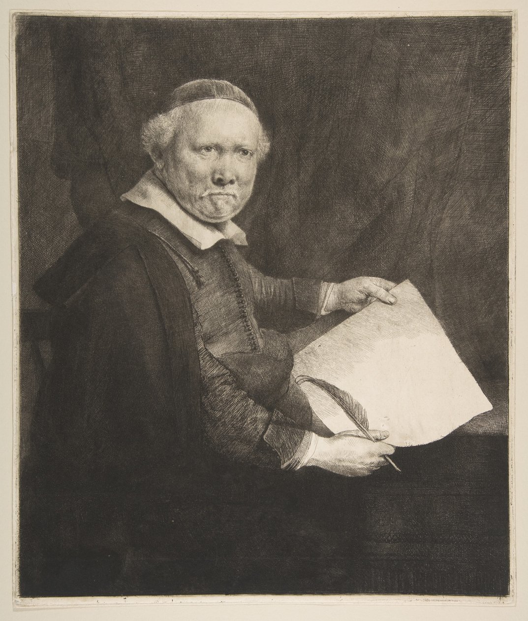 Retrato de Lieven Willemsz van Coppenol, mestre de redação da placa maior, 1658. de Rembrandt van Rijn