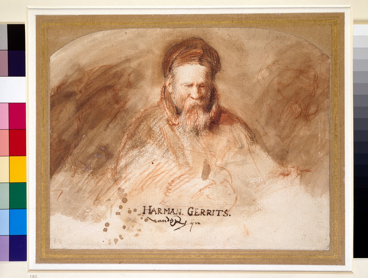 Retrato de um homem velho, do século 17 (giz e bistre lavar) de Rembrandt van Rijn
