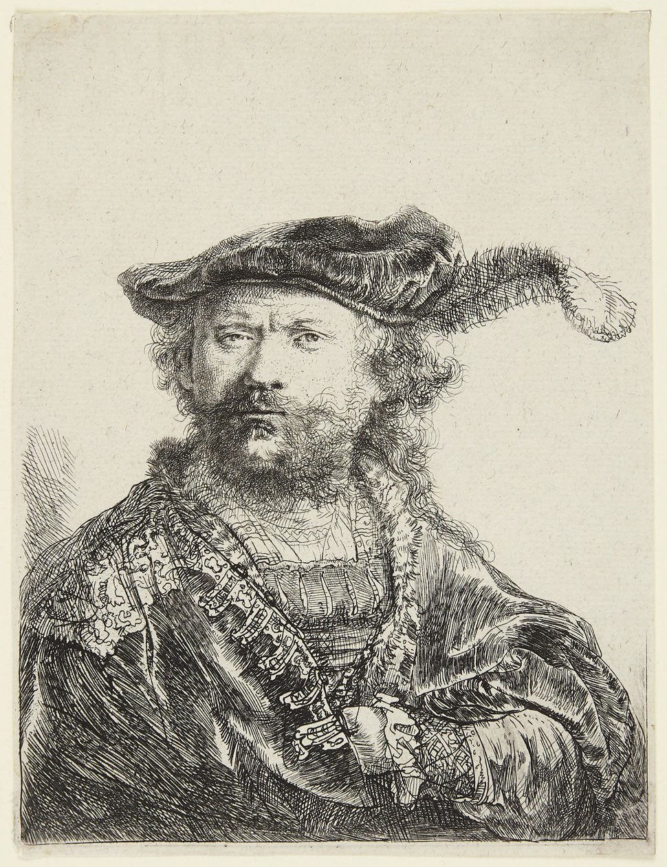 Rembrandt com boné de veludo de Rembrandt van Rijn