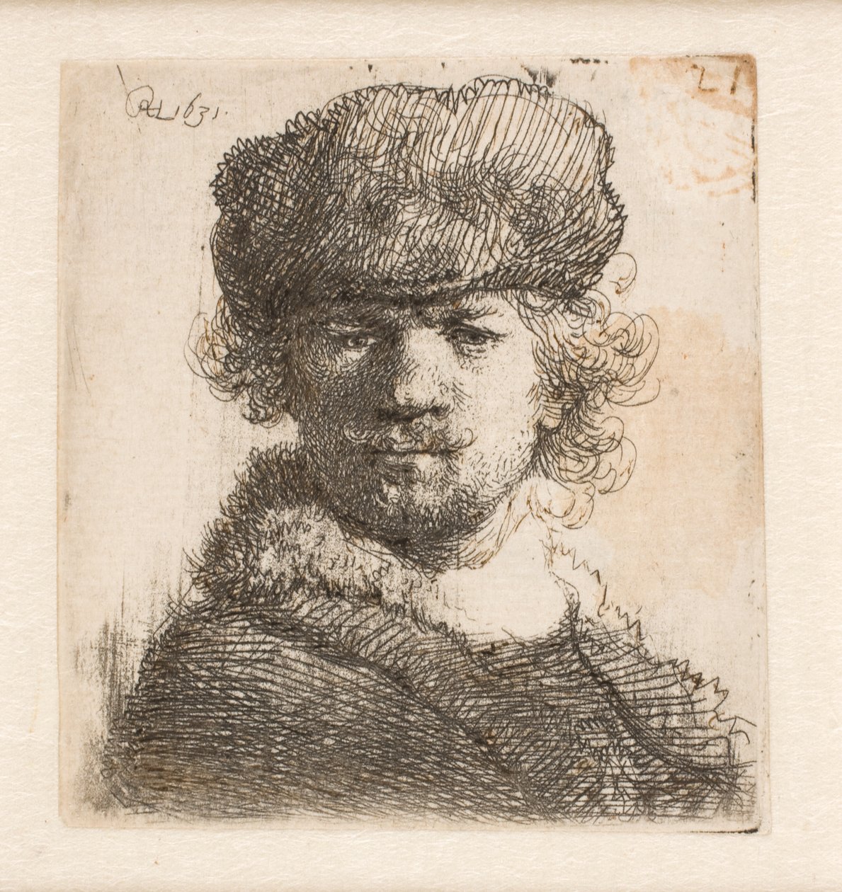 Rembrandt com um gorro de pele grossa: de frente: busto de Rembrandt van Rijn