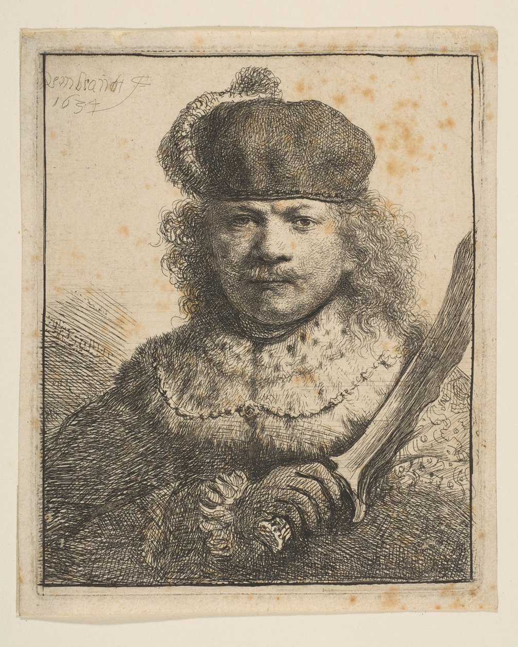 Rembrandt com Raised Saber, 1634. de Rembrandt van Rijn