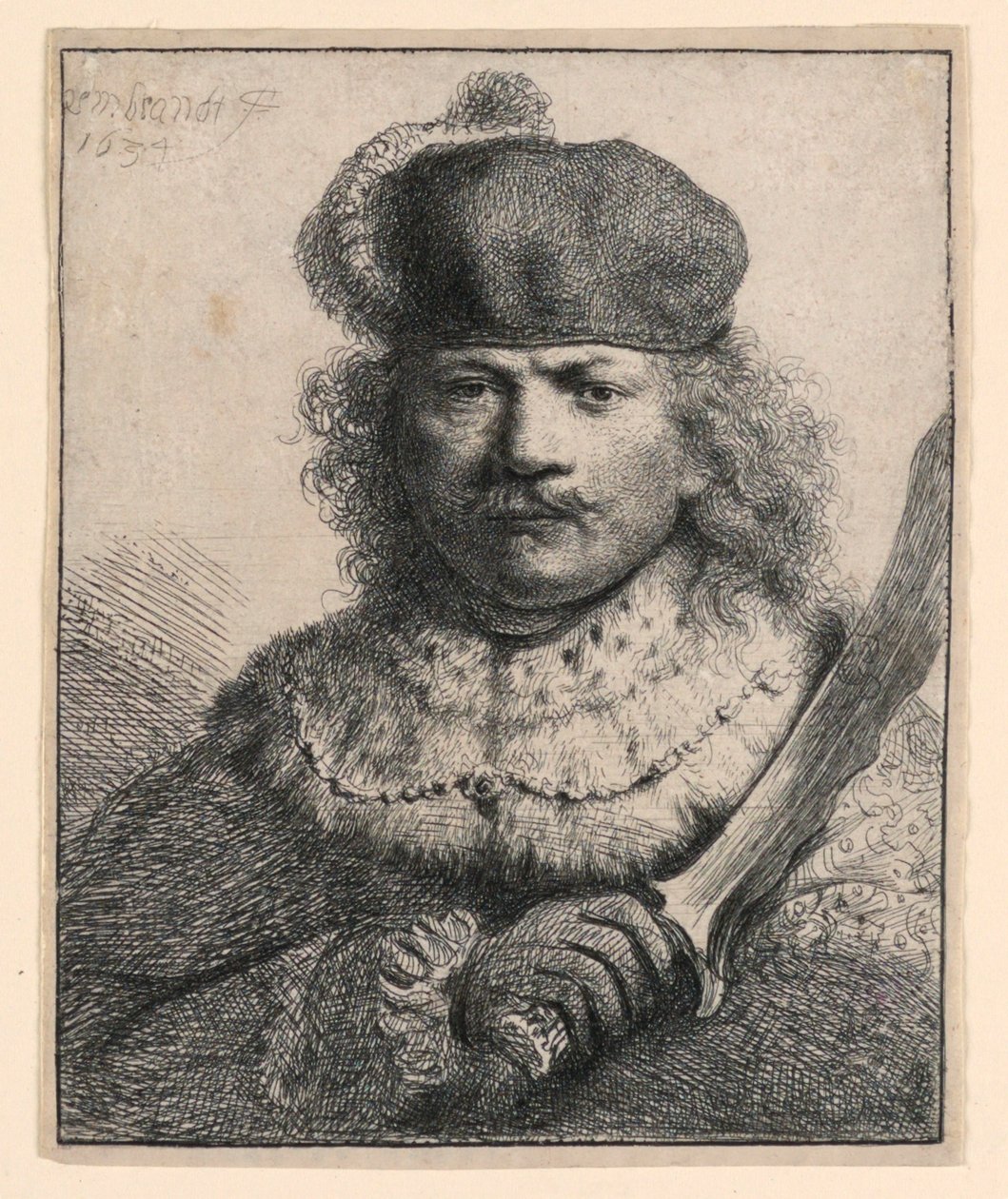 Rembrandt com sabre levantado de Rembrandt van Rijn