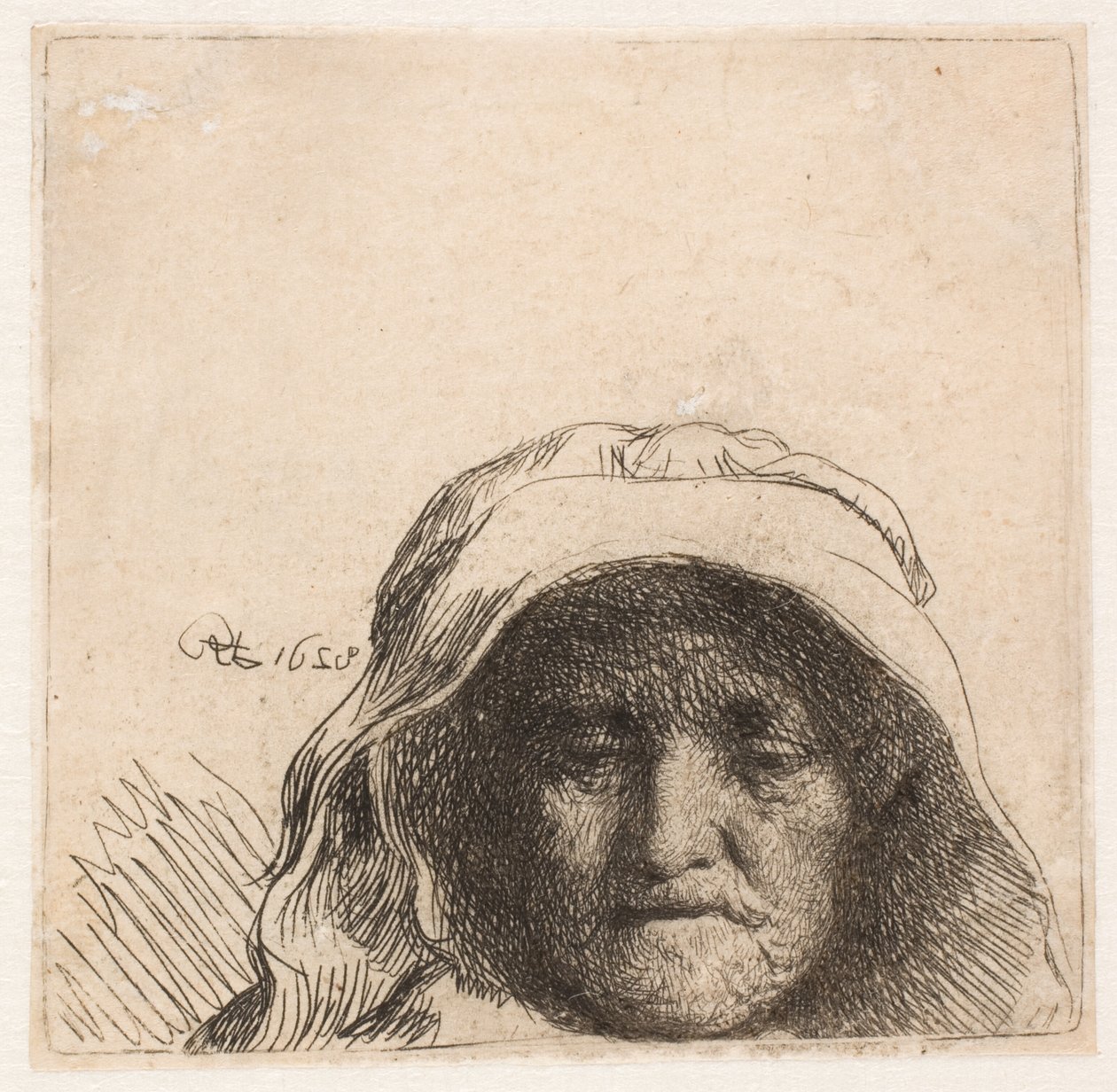 A mãe de Rembrandt: apenas a cabeça, de frente de Rembrandt van Rijn