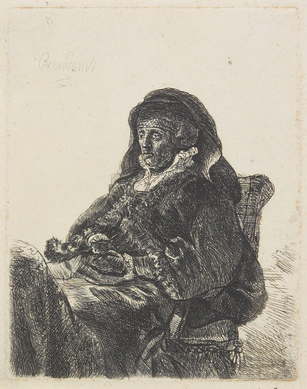 Mãe de Rembrandt em vestido de viúva e luvas pretas, c.1632-35 de Rembrandt van Rijn
