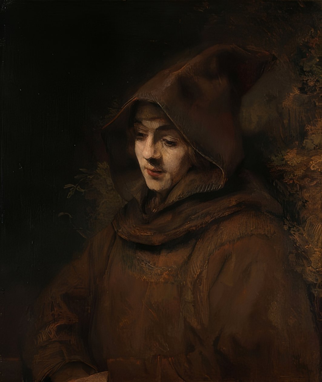 O filho de Rembrandt, Titus, no hábito franciscano. 1660 de Rembrandt van Rijn