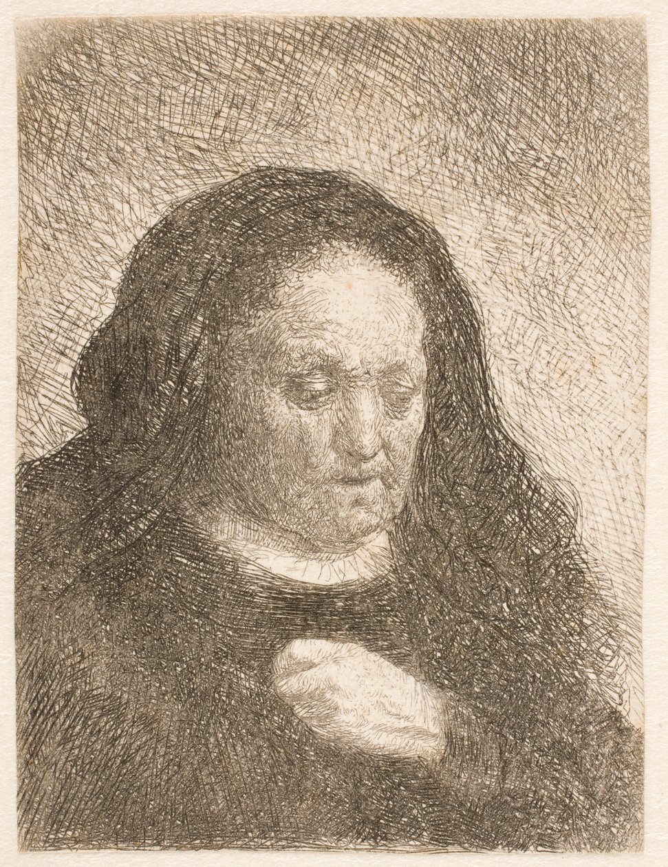 A mãe de Rembrandt com a mão no peito: pequeno busto de Rembrandt van Rijn