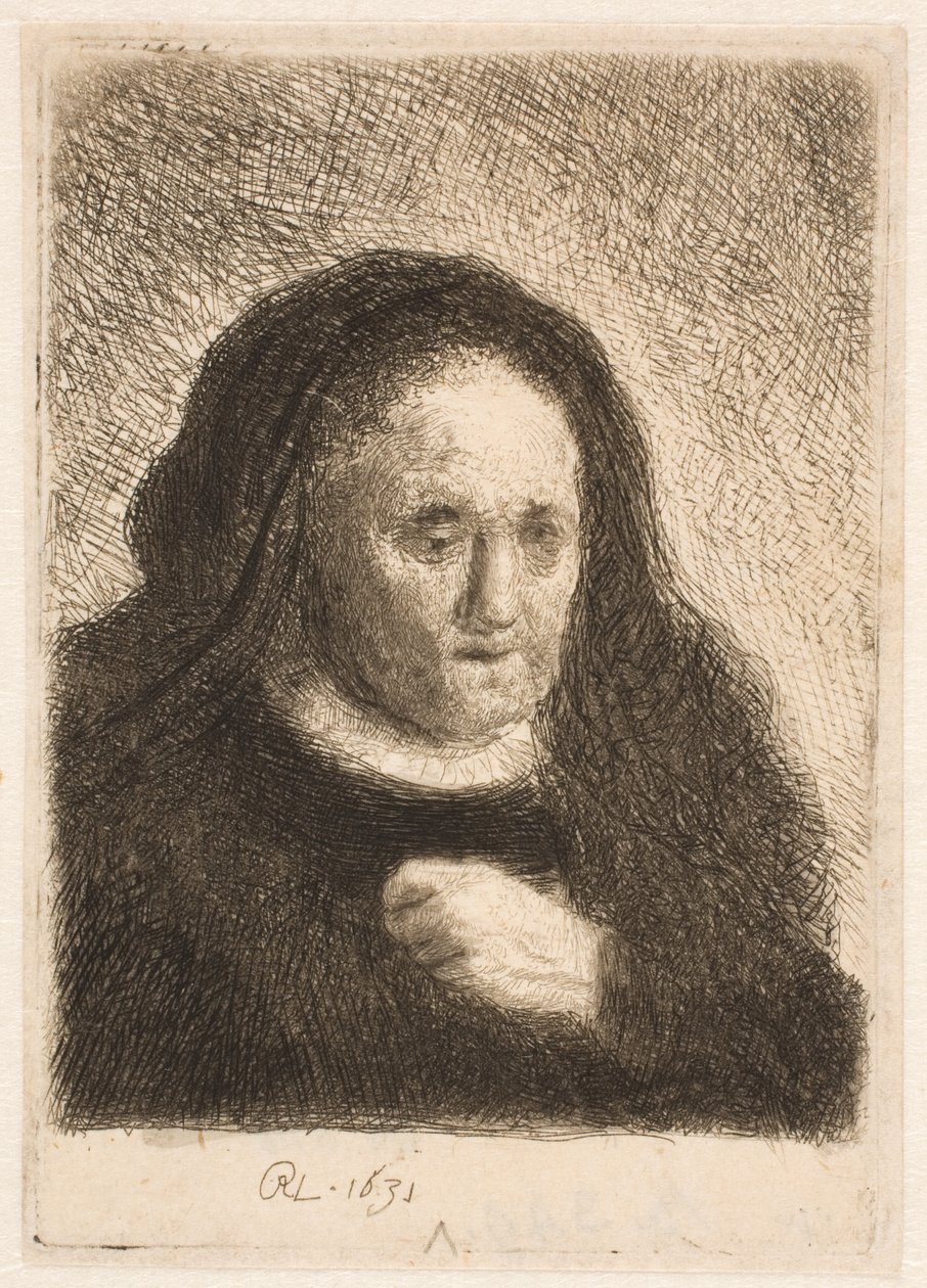 A mãe de Rembrandt com a mão no peito: pequeno busto de Rembrandt van Rijn