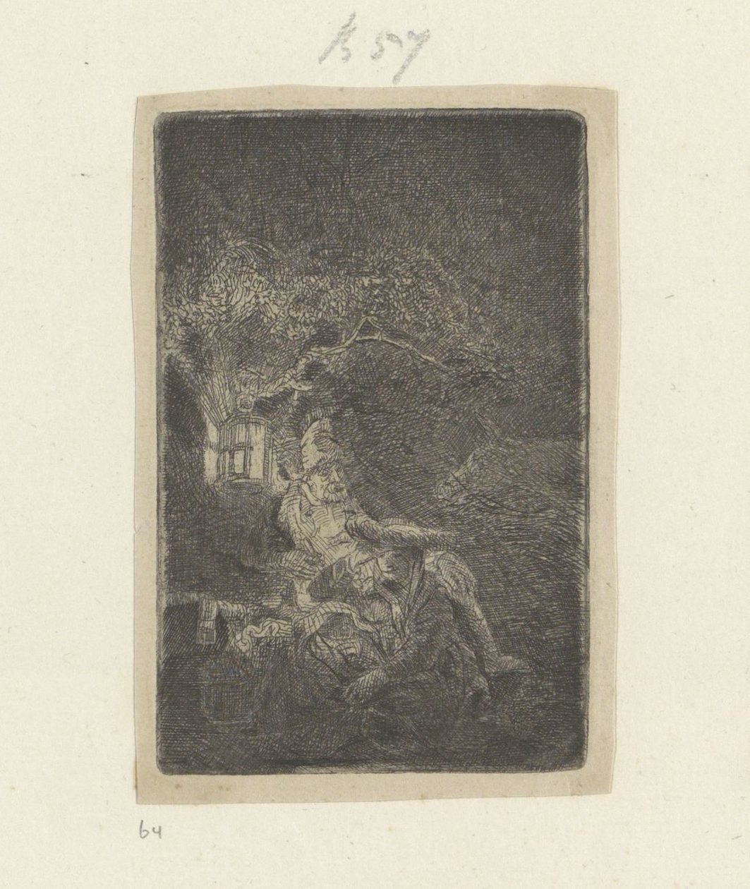 Descanse na fuga para o Egito à noite de Rembrandt van Rijn