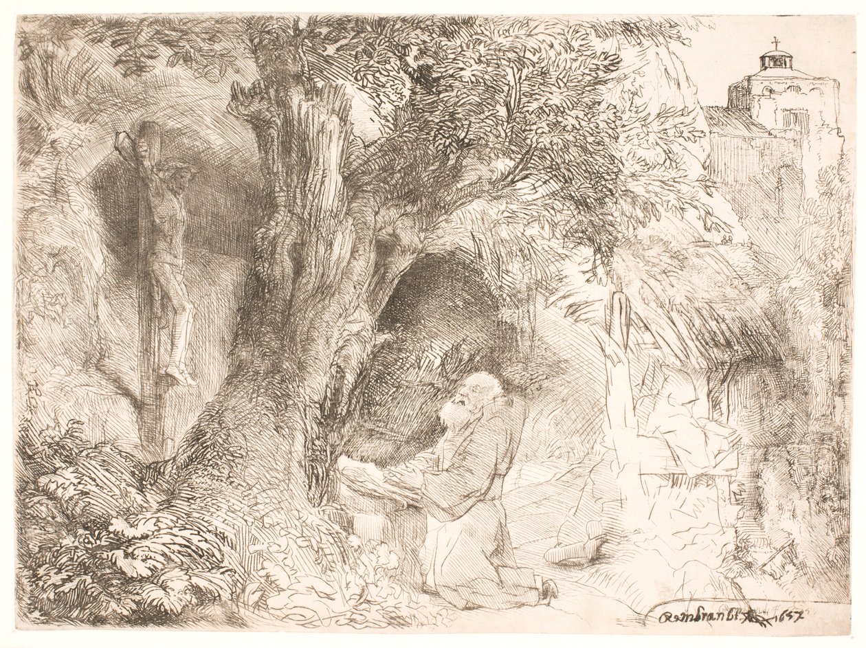 S. Francisco debaixo de uma árvore, rezando de Rembrandt van Rijn