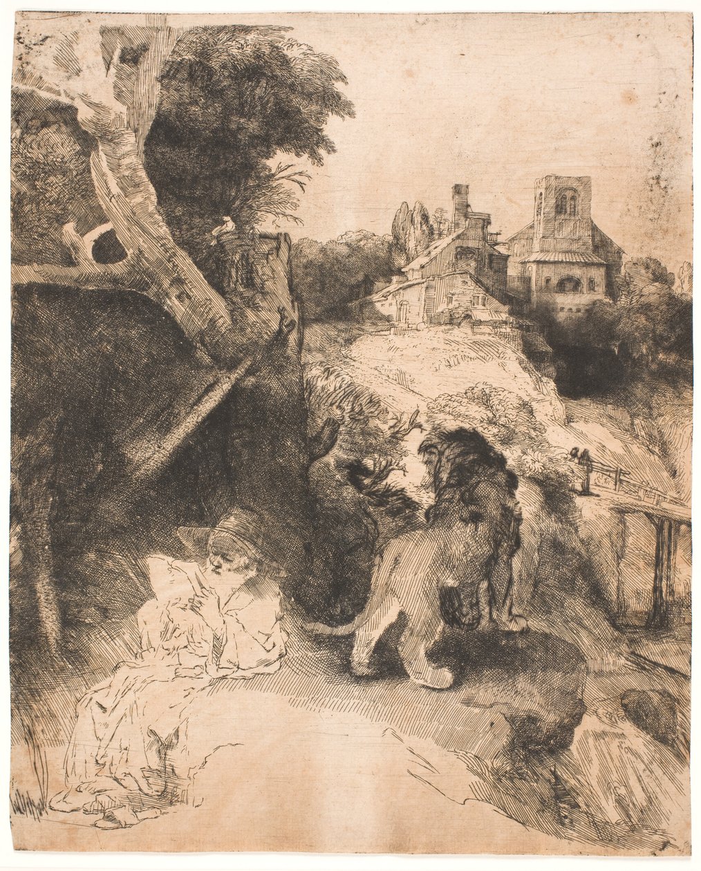 S. Jerónimo a ler, numa paisagem italiana de Rembrandt van Rijn