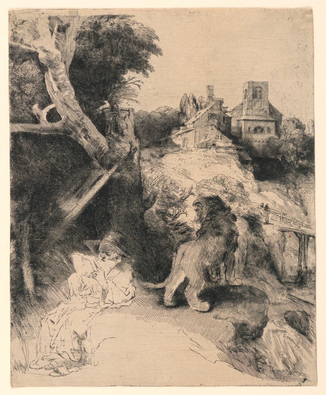 São Jerônimo lendo em uma paisagem italiana de Rembrandt van Rijn
