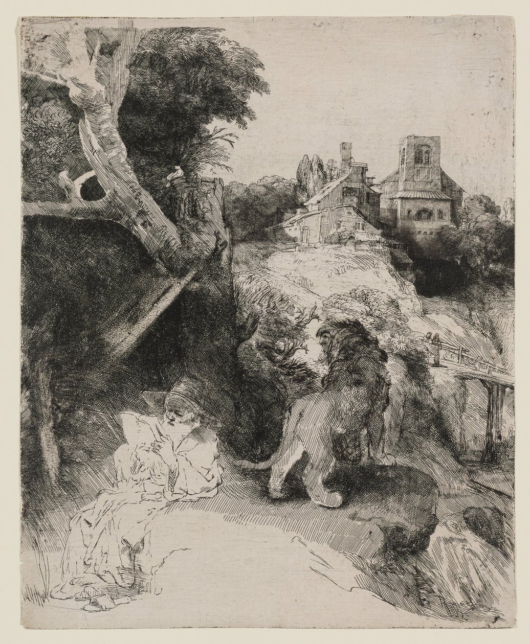 São Jerónimo a ler numa paisagem italiana de Rembrandt van Rijn