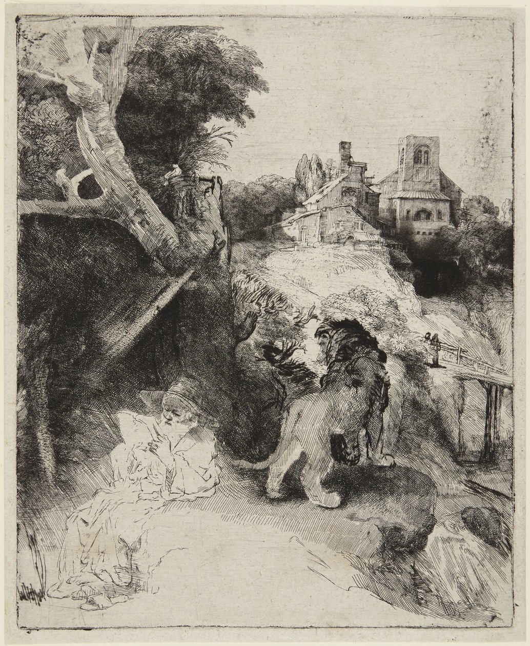 São Jerónimo numa paisagem italiana de Rembrandt van Rijn