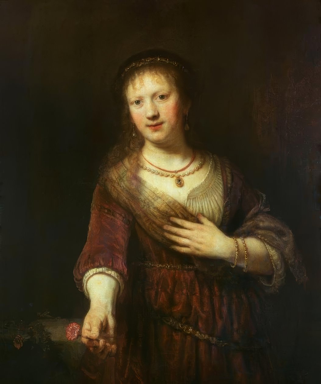 Saskia com a flor vermelha de Rembrandt van Rijn
