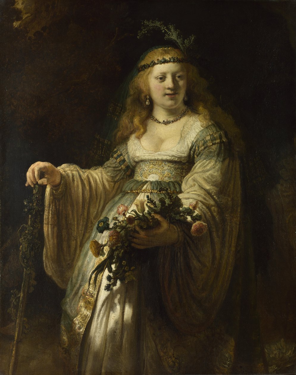 Saskia de Uylenburgh em traje arcádico, 1635 de Rembrandt van Rijn