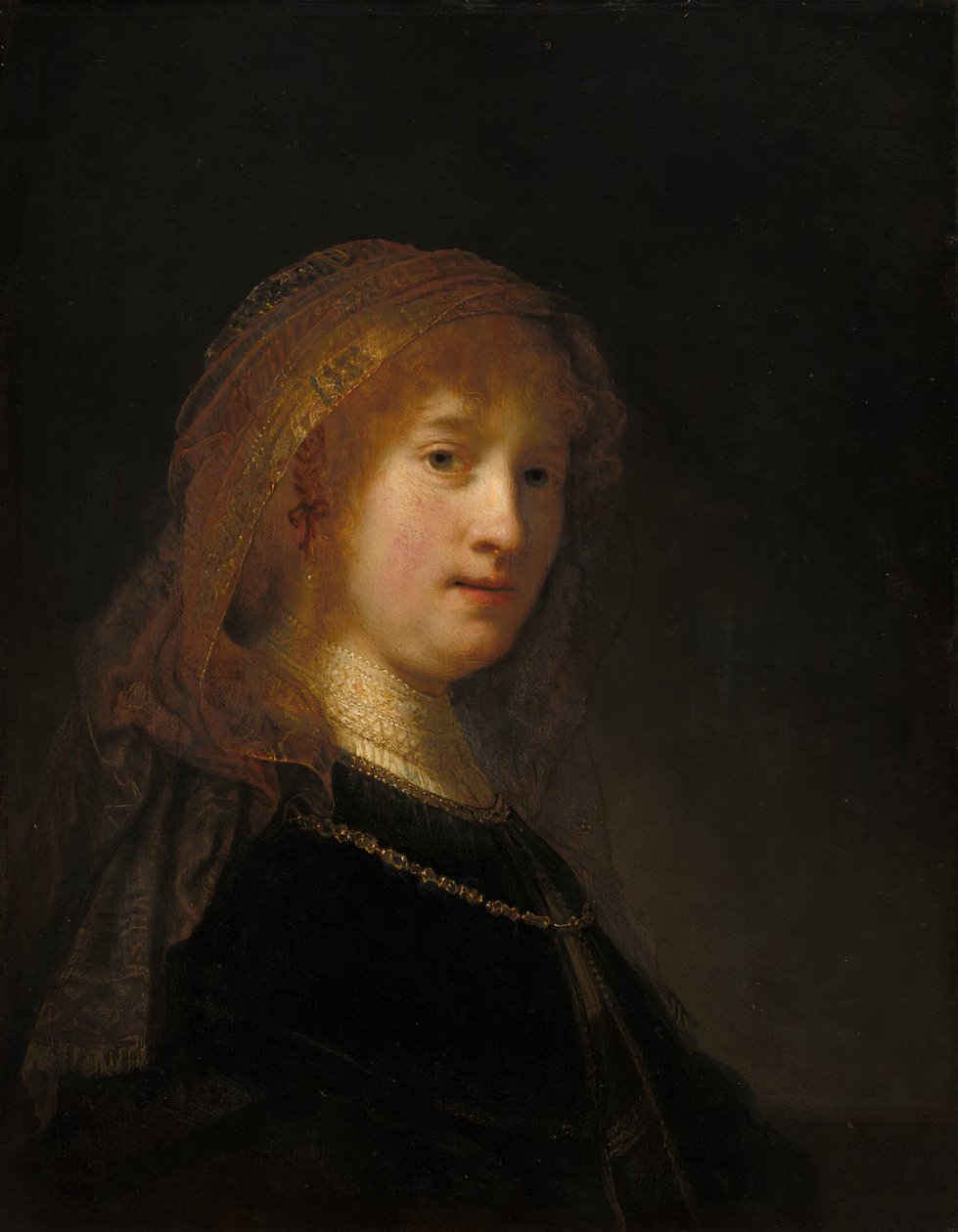 Saskia van Uylenburgh, a esposa do artista, provavelmente começou em 16341635 e completou 16381640. de Rembrandt van Rijn