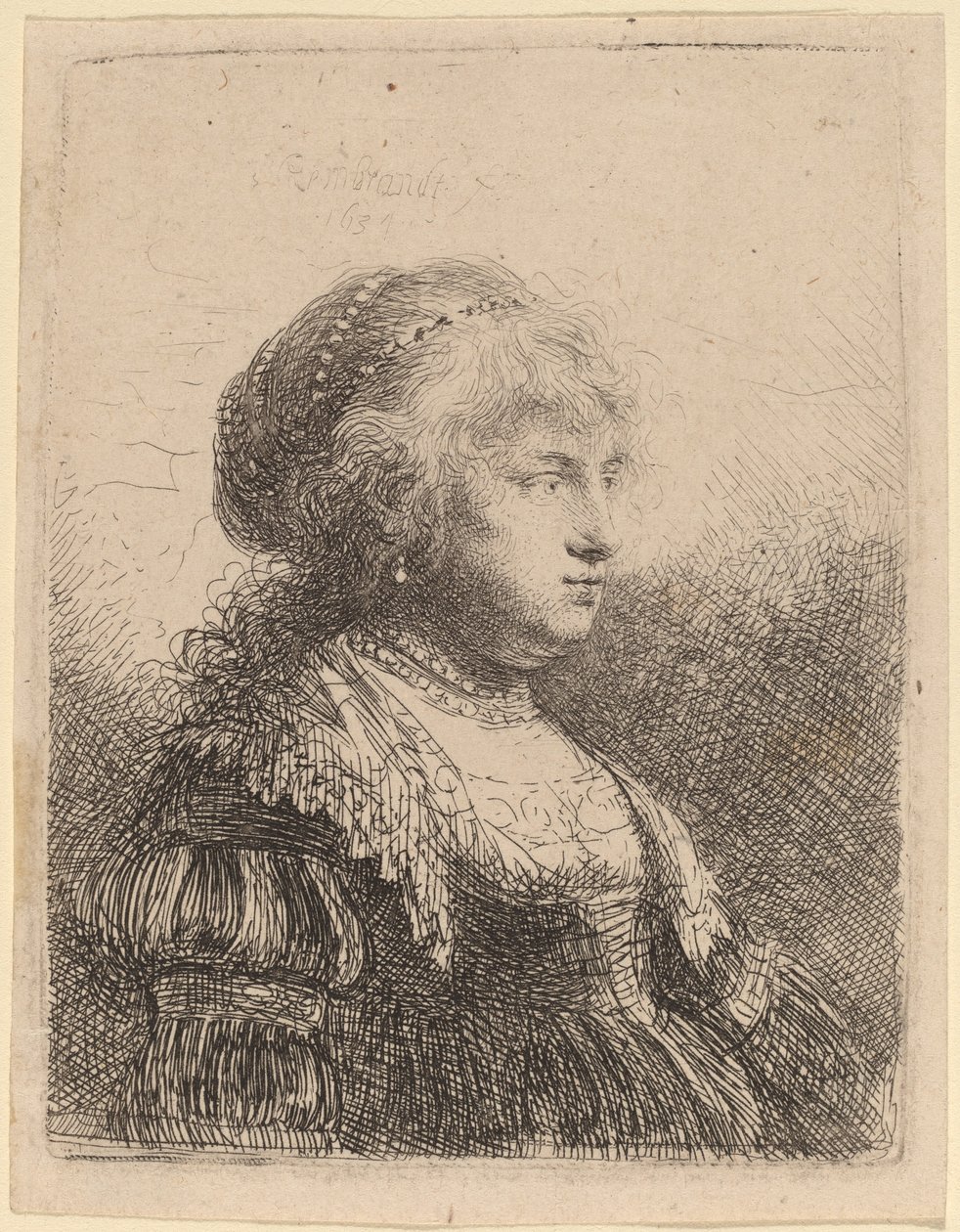 Saskia com pérolas no cabelo de Rembrandt van Rijn