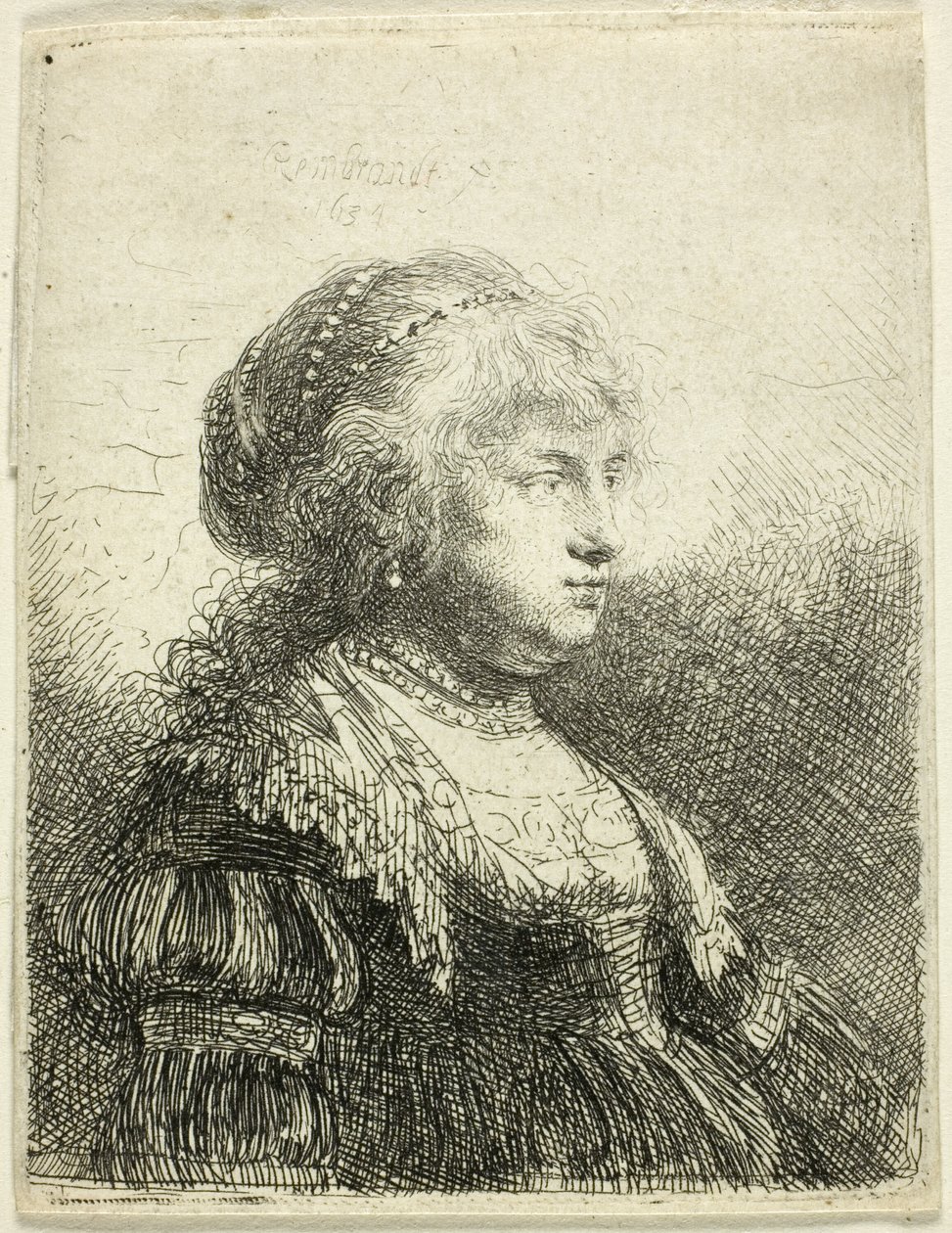 Saskia com pérolas no cabelo de Rembrandt van Rijn