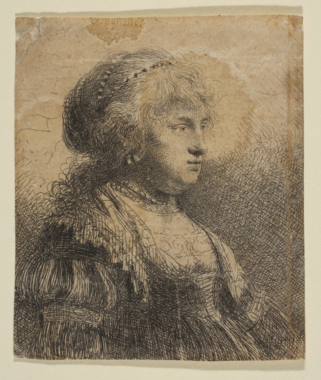 Saskia com pérolas no cabelo, 1634. de Rembrandt van Rijn