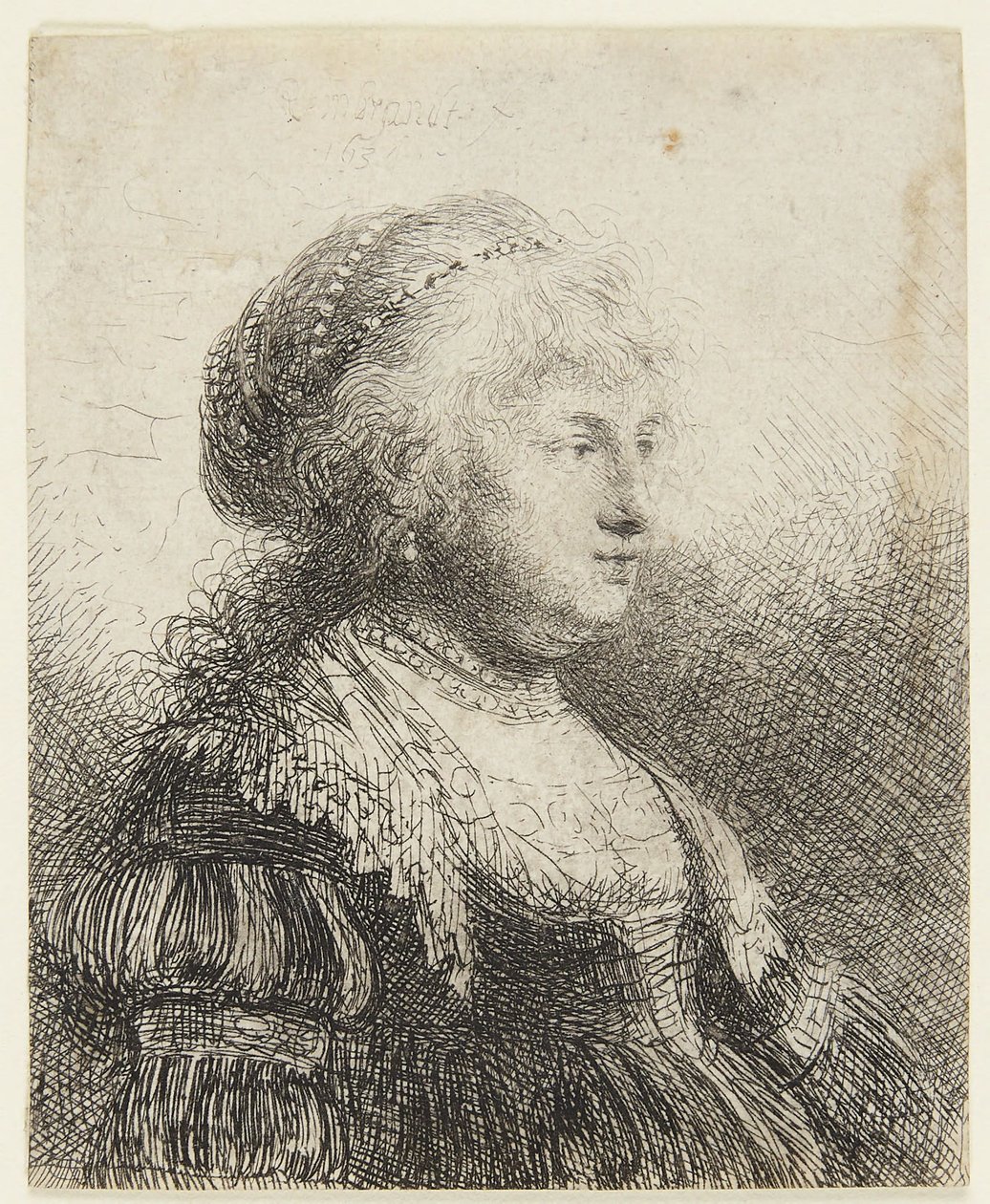 Saskia com pérolas no cabelo de Rembrandt van Rijn