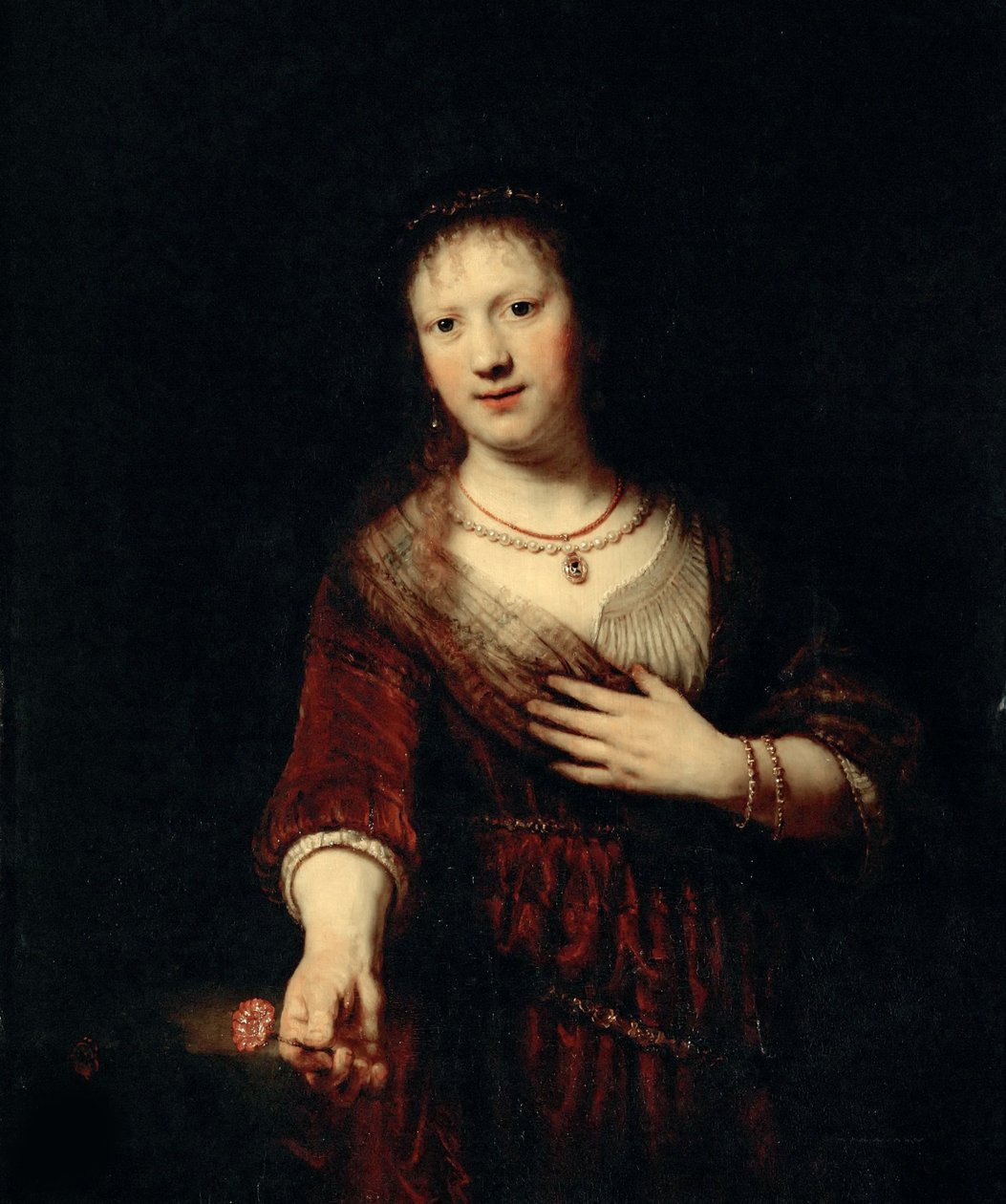Saskia com a flor vermelha, 1641. de Rembrandt van Rijn