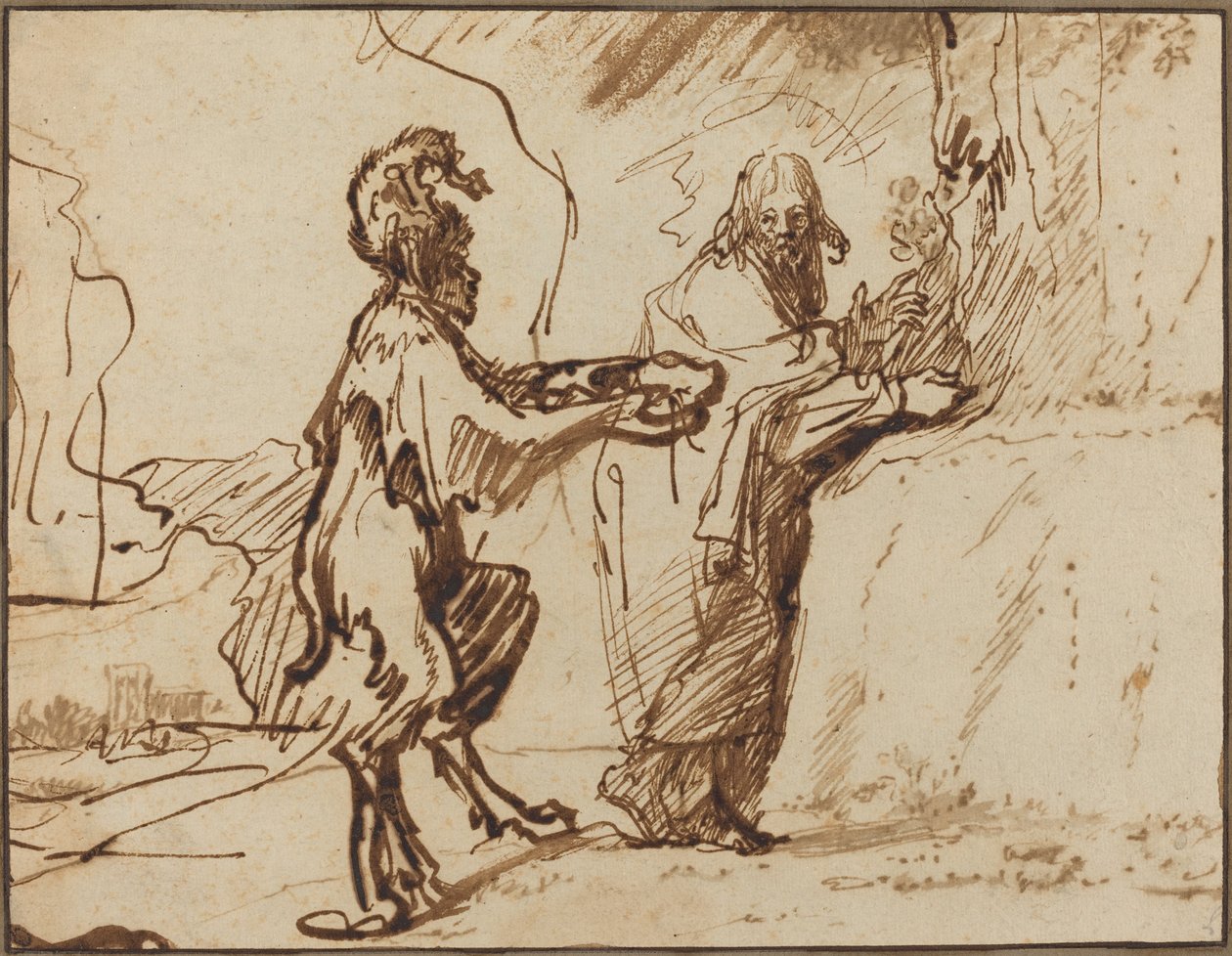 Satanás Tentando Cristo Para Transformar Pedras Em Pão de Rembrandt van Rijn