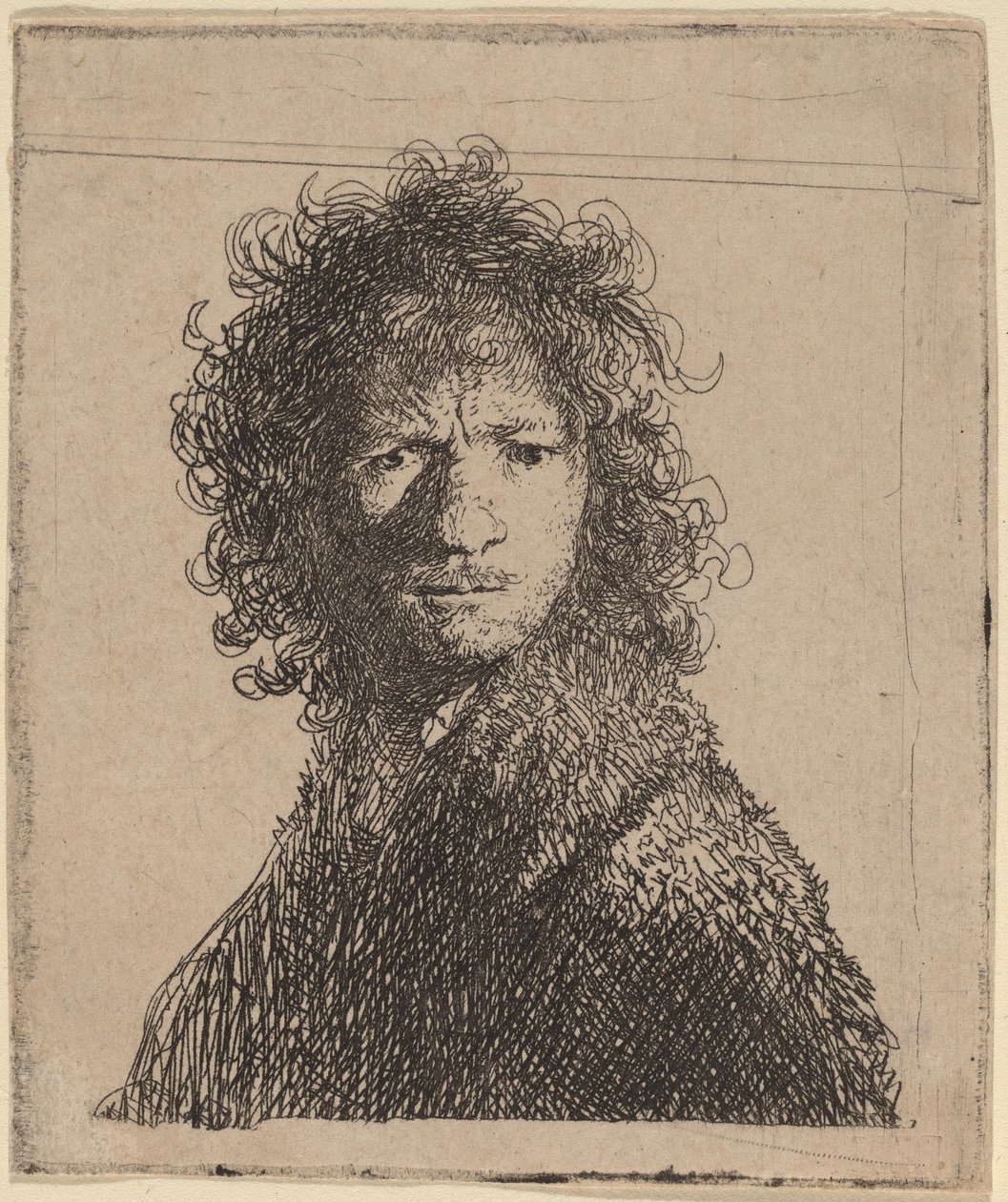 Auto-retrato, franzindo a testa de Rembrandt van Rijn