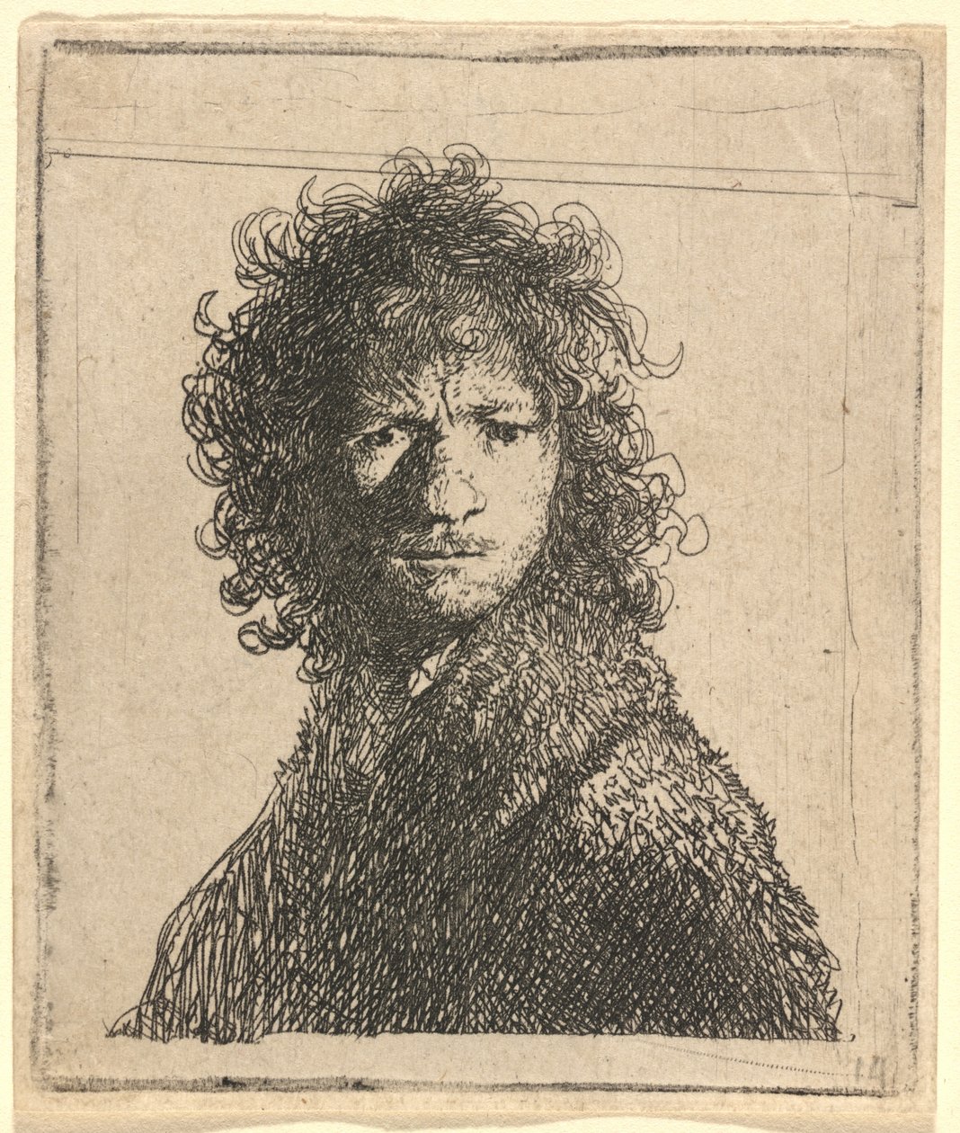 Auto-retrato, franzindo a testa de Rembrandt van Rijn