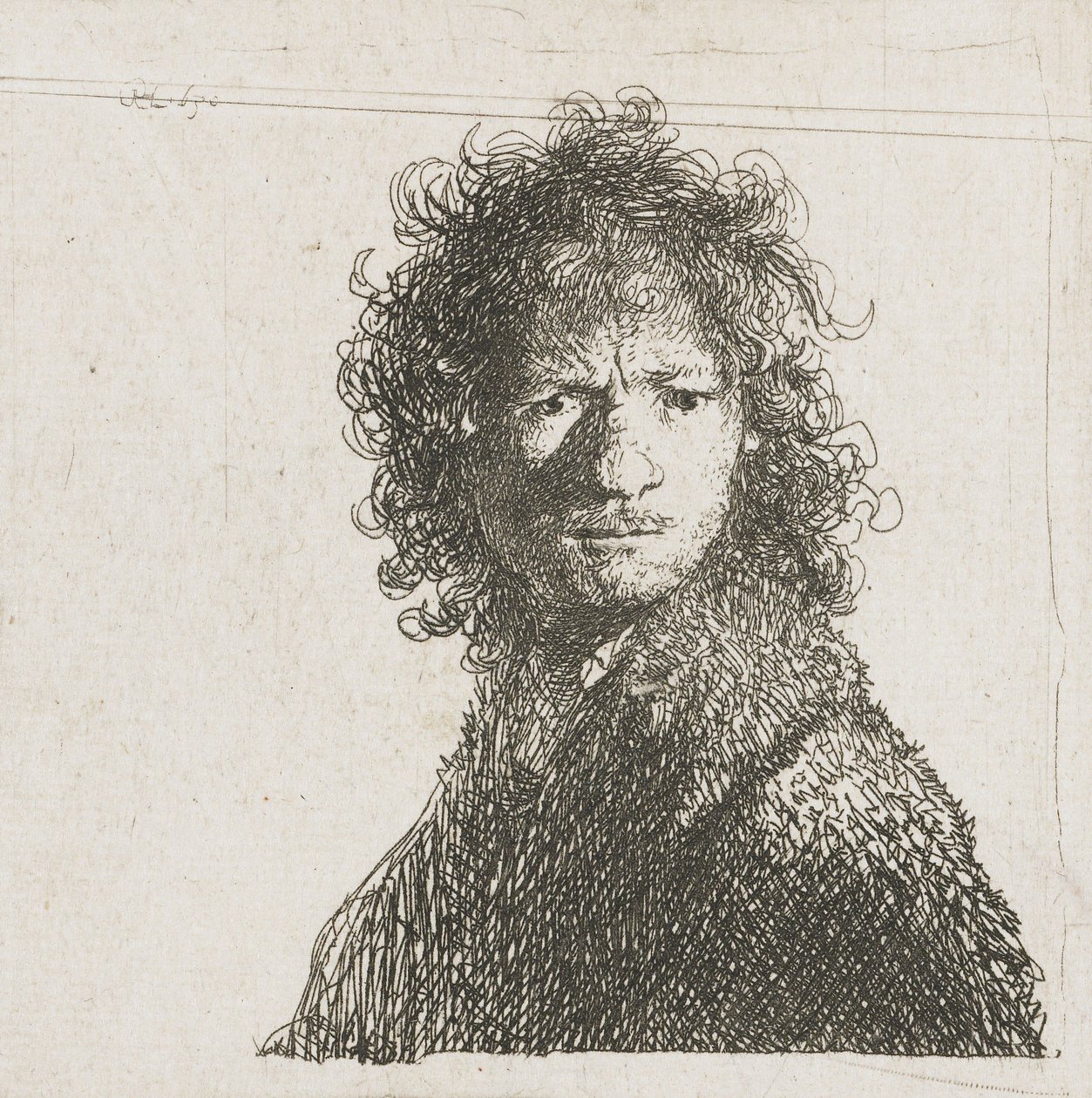 Auto-retrato franzindo a testa, 1630 de Rembrandt van Rijn