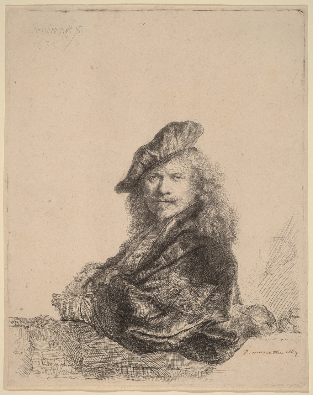 Autorretrato encostado num parapeito de pedra de Rembrandt van Rijn