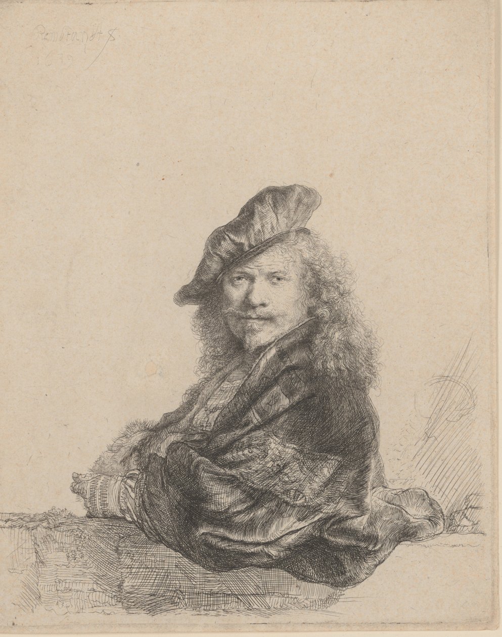 Auto-retrato apoiado em um peitoril de pedra, 1639., 1639. de Rembrandt van Rijn