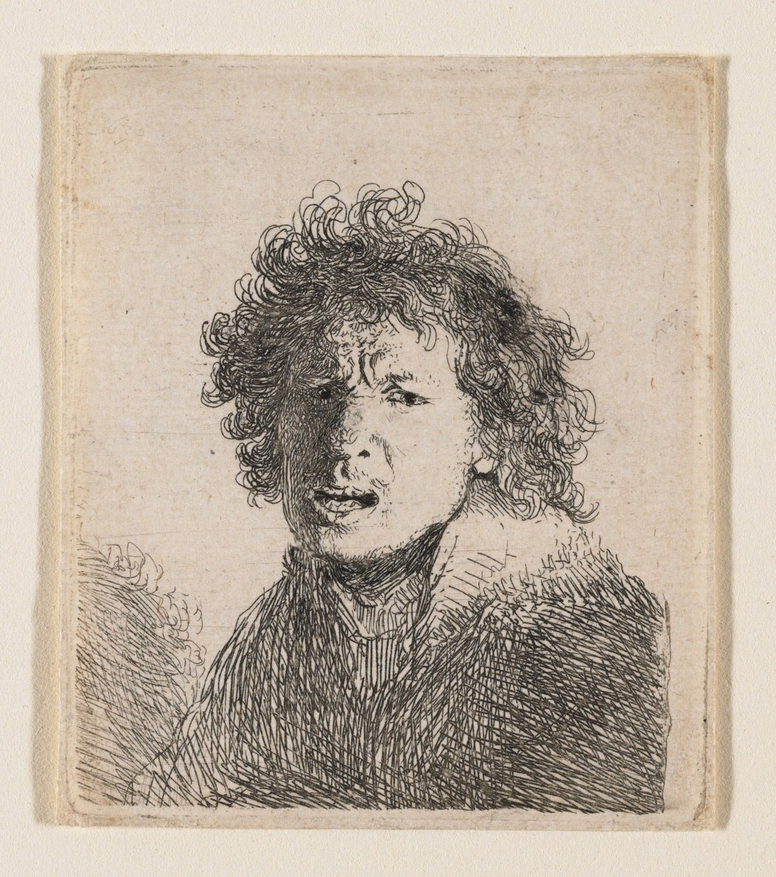 Auto-retrato como se estivesse a gritar de Rembrandt van Rijn