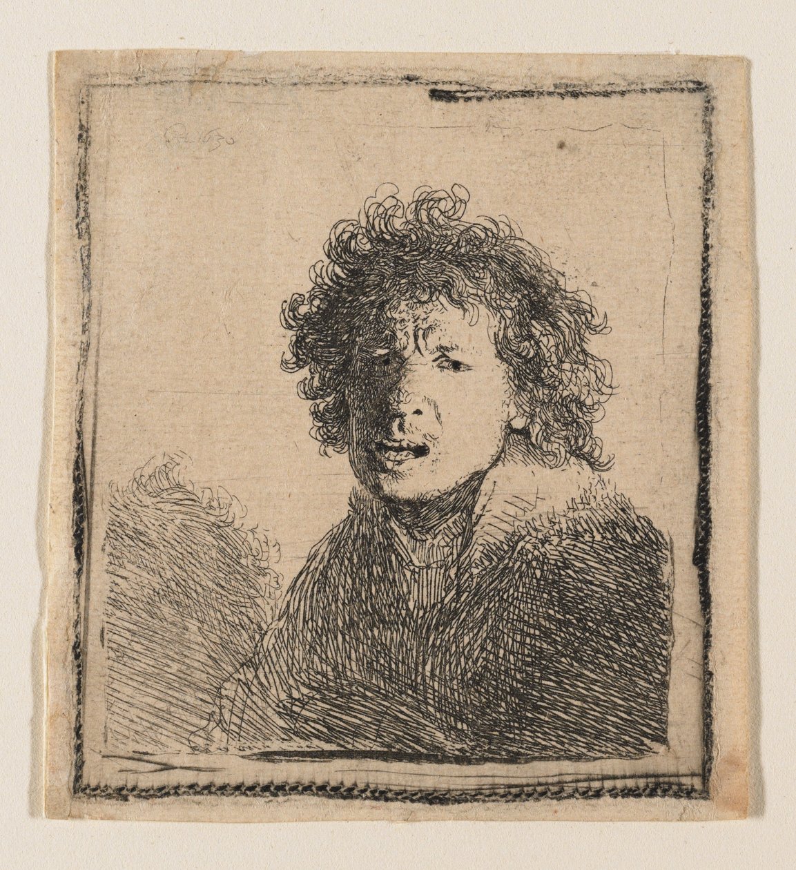 Auto-retrato como se estivesse a gritar de Rembrandt van Rijn