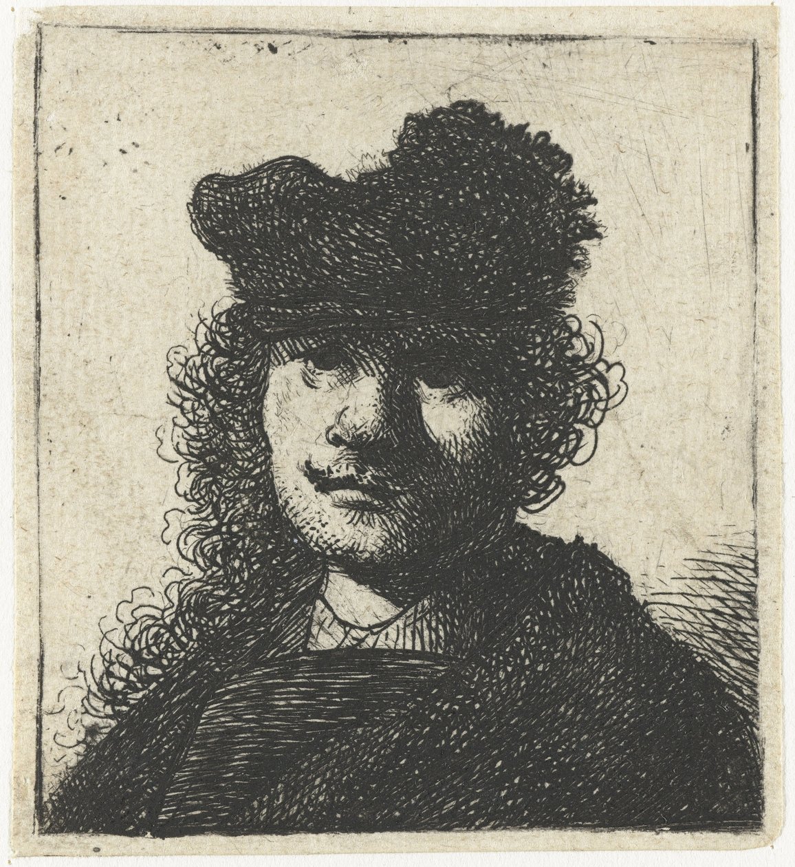 Auto-retrato com boné e manto escuro: busto, ca 1631. de Rembrandt van Rijn