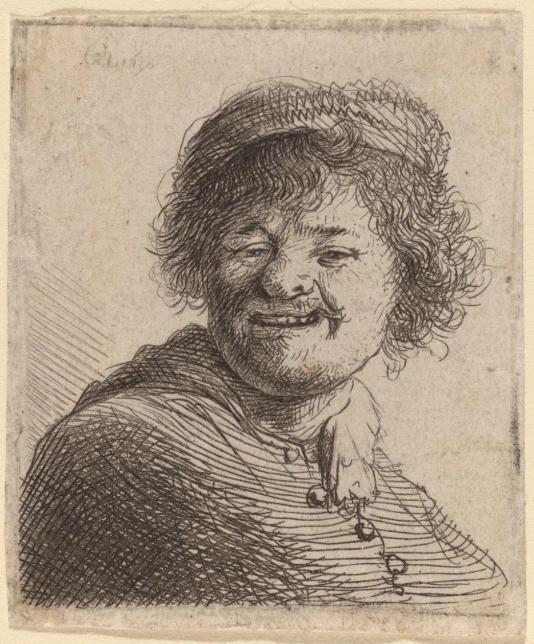 Auto-retrato em um boné: rindo de Rembrandt van Rijn